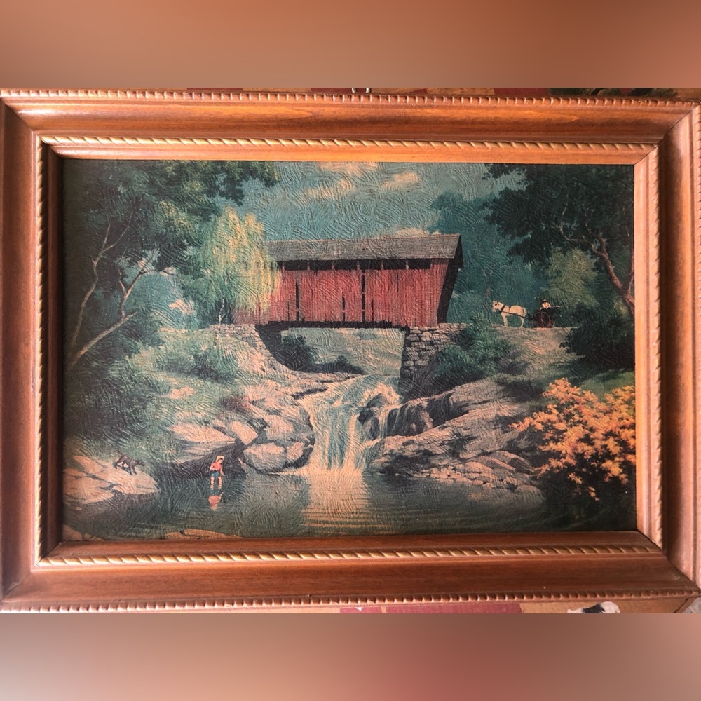 Vintage Covered Bridge Lithograph